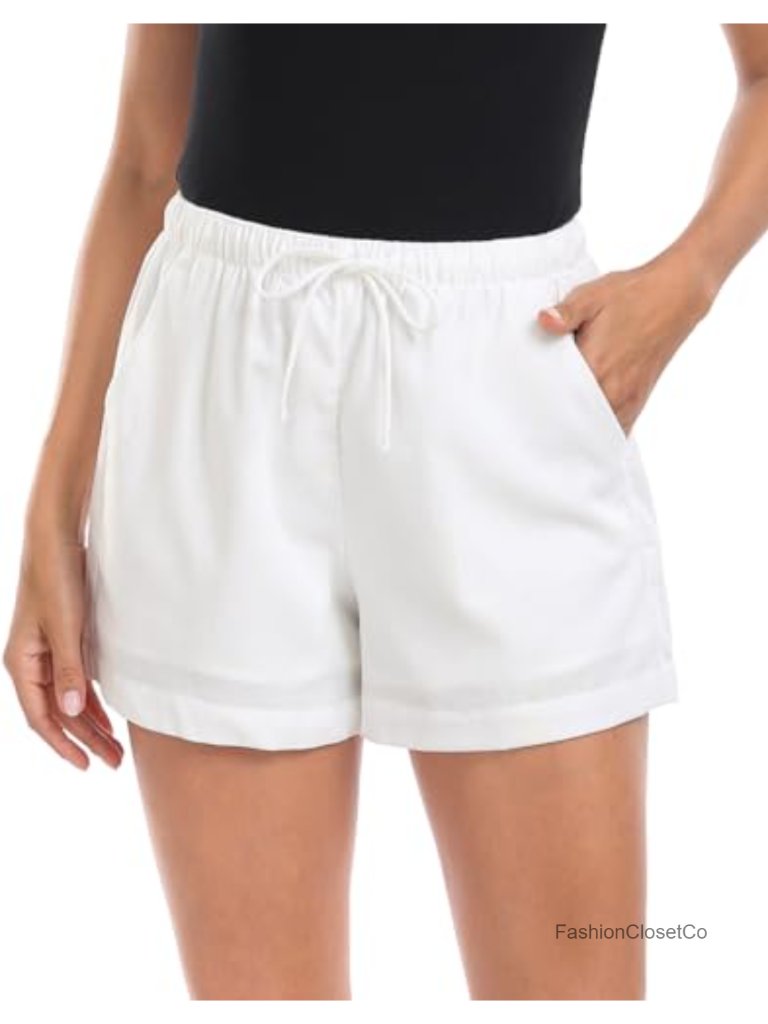 High Rise Linen Blend Drawstring Shorts 4" Inseam Casual Summer Shorts